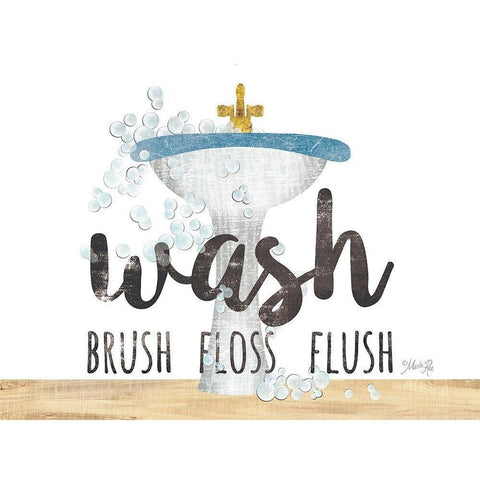 Wash - Brush - Floss - Flush White Modern Wood Framed Art Print by Rae, Marla