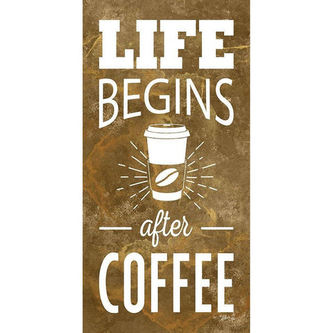 Life Begins After Coffee Gold Ornate Wood Framed Art Print with Double Matting by Rae, Marla