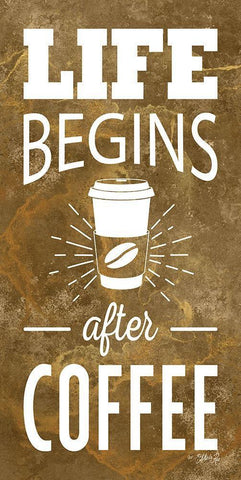 Life Begins After Coffee White Modern Wood Framed Art Print with Double Matting by Rae, Marla