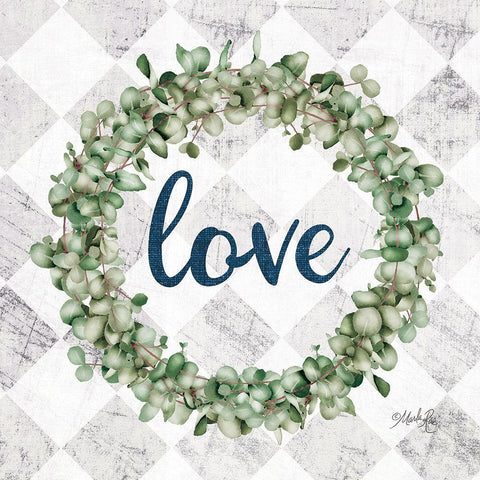 Love Eucalyptus Wreath White Modern Wood Framed Art Print with Double Matting by Rae, Marla