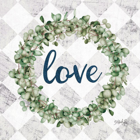 Love Eucalyptus Wreath White Modern Wood Framed Art Print by Rae, Marla