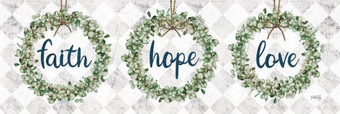 Faith Hope Love Eucalyptus Wreaths White Modern Wood Framed Art Print with Double Matting by Rae, Marla