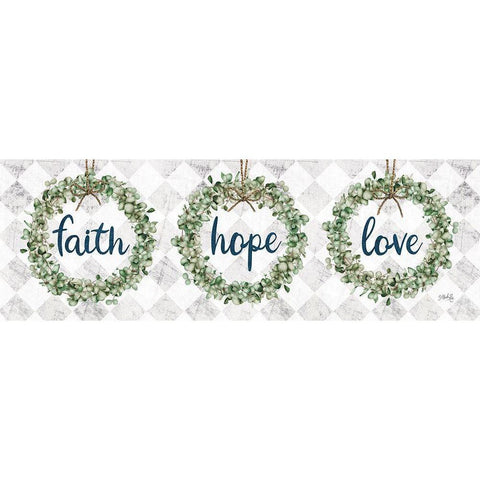 Faith Hope Love Eucalyptus Wreaths Black Modern Wood Framed Art Print with Double Matting by Rae, Marla