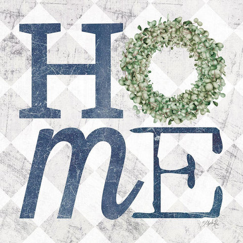 Home with Eucalyptus Wreath III White Modern Wood Framed Art Print with Double Matting by Rae, Marla