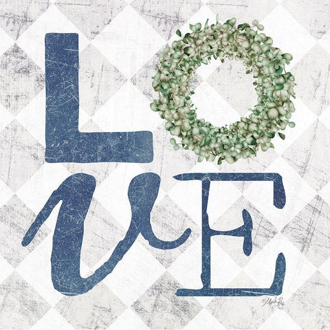 Love with Eucalyptus Wreath III White Modern Wood Framed Art Print by Rae, Marla