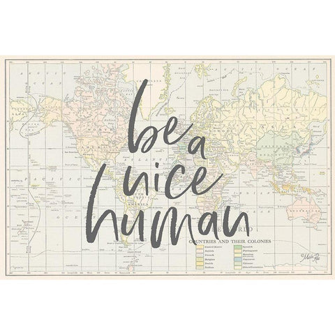Be a Nice Human Map     White Modern Wood Framed Art Print by Rae, Marla