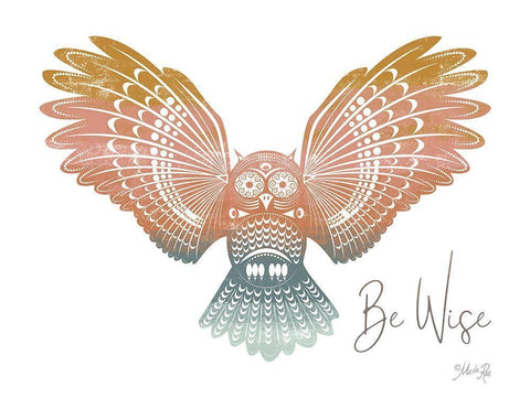 Be Wise Owl Black Ornate Wood Framed Art Print with Double Matting by Rae, Marla