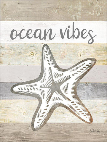 Ocean Vibes Starfish White Modern Wood Framed Art Print with Double Matting by Rae, Marla