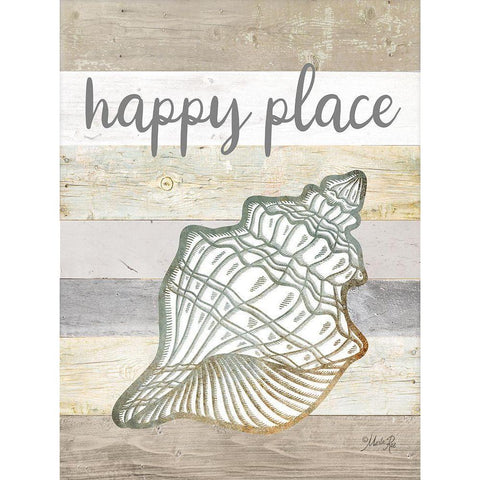 Happy Place Shell Black Modern Wood Framed Art Print by Rae, Marla