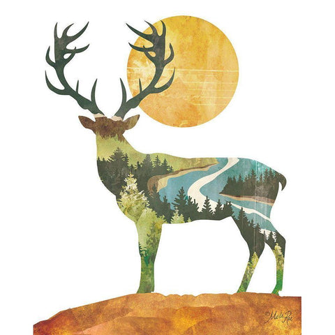 Forest Deer Black Modern Wood Framed Art Print with Double Matting by Rae, Marla