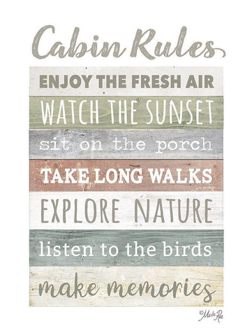 Cabin Rules    White Modern Wood Framed Art Print with Double Matting by Rae, Marla