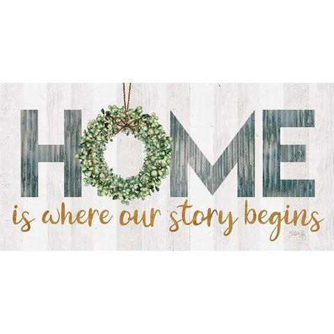 Home is Where Our Story Begins Black Modern Wood Framed Art Print with Double Matting by Rae, Marla