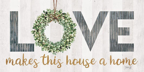 Love Makes This House a Home with Wreath Black Ornate Wood Framed Art Print with Double Matting by Rae, Marla