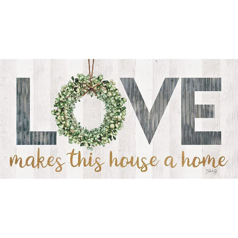 Love Makes This House a Home with Wreath Black Modern Wood Framed Art Print with Double Matting by Rae, Marla