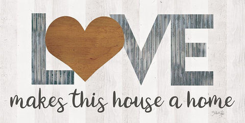 Love Makes This House a Home with Heart White Modern Wood Framed Art Print with Double Matting by Rae, Marla