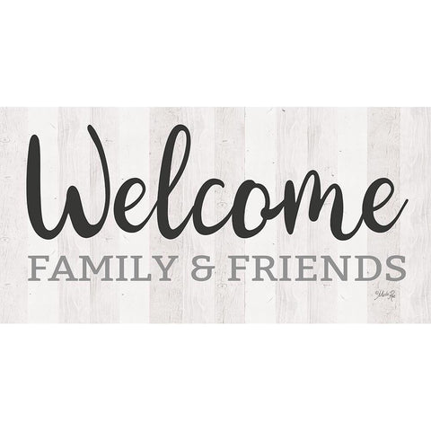 Welcome Family And Friends Black Modern Wood Framed Art Print by Rae, Marla