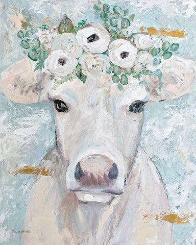 Annabelle the Cow White Modern Wood Framed Art Print with Double Matting by Kissell, Mackenzie