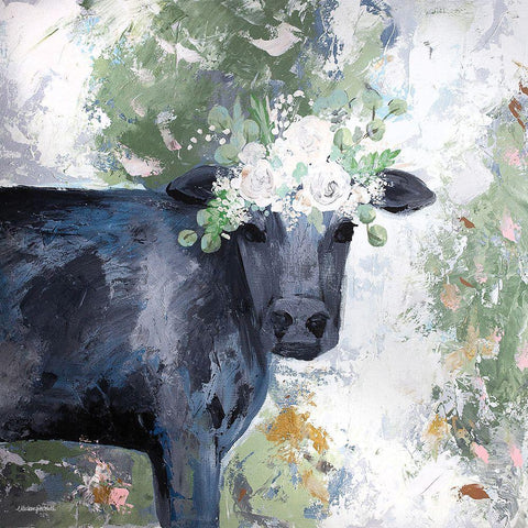 Mabel the Cow White Modern Wood Framed Art Print with Double Matting by Kissell, Mackenzie