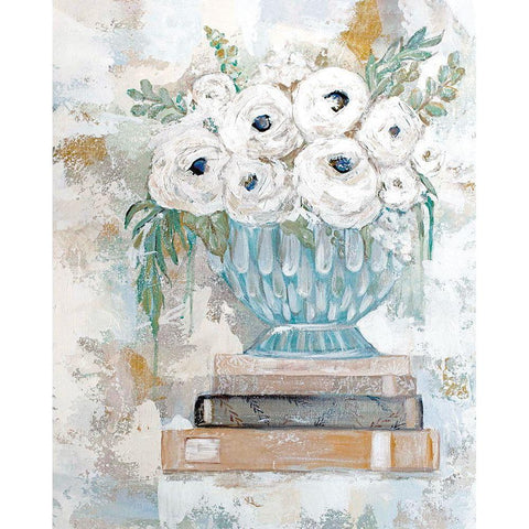 Flowers in the Library White Modern Wood Framed Art Print by Kissell, Mackenzie
