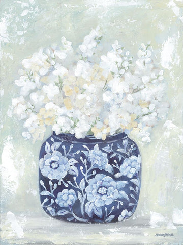Pretty Petals in Blue White Modern Wood Framed Art Print with Double Matting by Kissell, Mackenzie