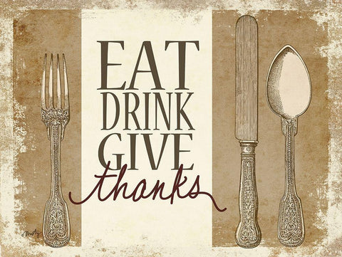 Eat, Drink, Give Thanks White Modern Wood Framed Art Print with Double Matting by Michelle, Misty