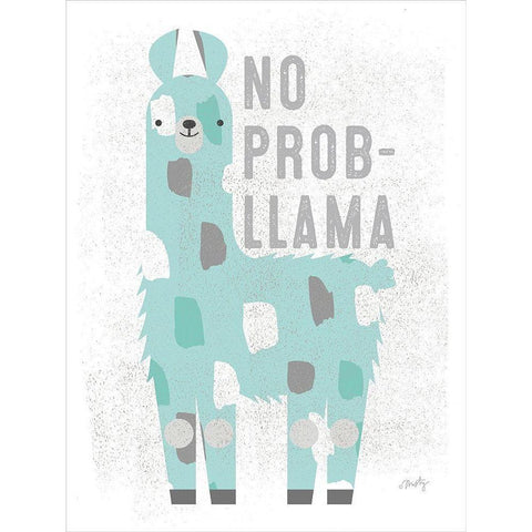 No Prob Llama Black Modern Wood Framed Art Print with Double Matting by Michelle, Misty