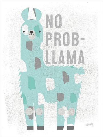 No Prob Llama White Modern Wood Framed Art Print with Double Matting by Michelle, Misty