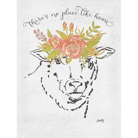 Theres No Place Like Home Lamb White Modern Wood Framed Art Print by Michelle, Misty