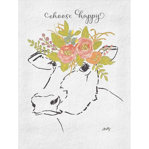 Choose Happy Cow Gold Ornate Wood Framed Art Print with Double Matting by Michelle, Misty