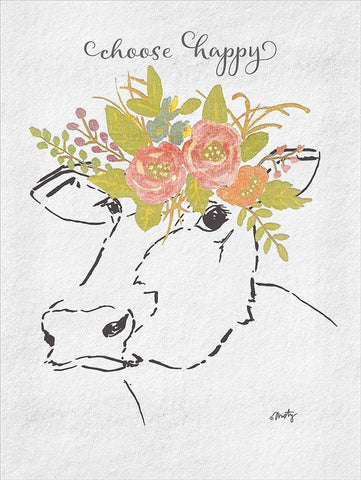 Choose Happy Cow White Modern Wood Framed Art Print with Double Matting by Michelle, Misty