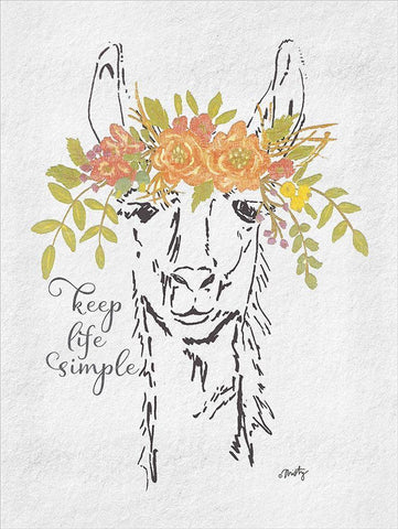 Keep Life Simple Llama White Modern Wood Framed Art Print with Double Matting by Michelle, Misty