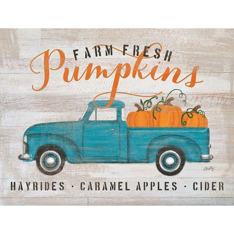 Blue Truck Pumpkin Patch     Black Modern Wood Framed Art Print with Double Matting by Michelle, Misty