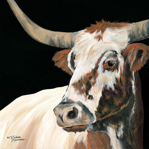Longhorn Love Black Modern Wood Framed Art Print with Double Matting by Norman, Michele