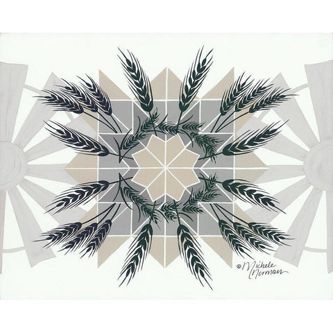 Wheat and Windmill    Black Modern Wood Framed Art Print by Norman, Michele