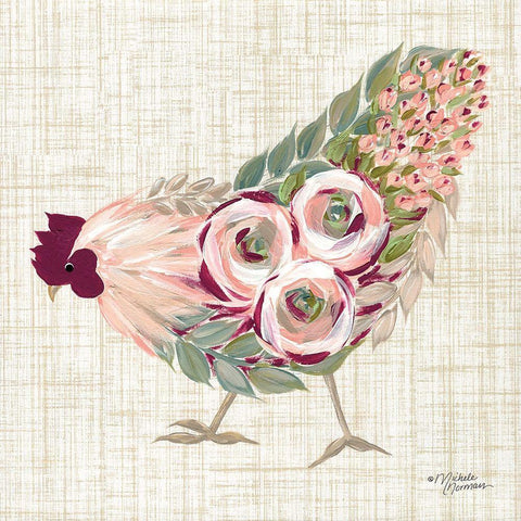 Botanical Rooster II White Modern Wood Framed Art Print by Norman, Michele