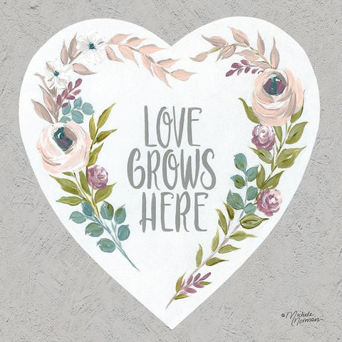 Love Grows Here White Modern Wood Framed Art Print by Norman, Michele