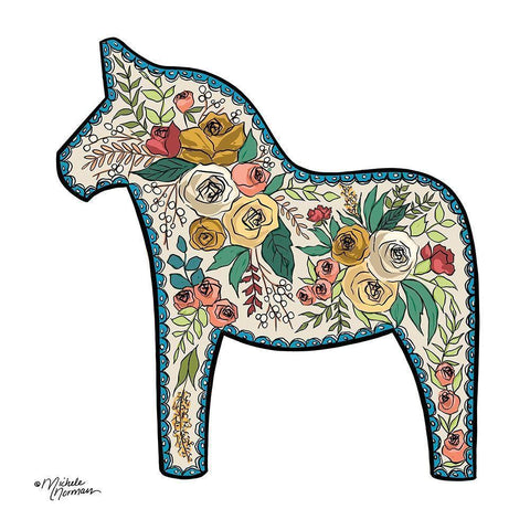 Floral Horse Black Modern Wood Framed Art Print with Double Matting by Norman, Michele