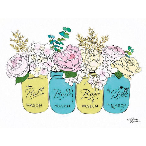 Floral Canning Jars Black Modern Wood Framed Art Print by Norman, Michele