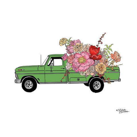 Floral Truck Black Modern Wood Framed Art Print with Double Matting by Norman, Michele