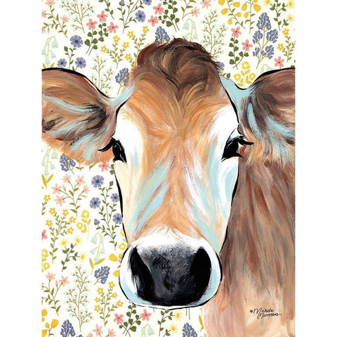 Bluebell Cow Gold Ornate Wood Framed Art Print with Double Matting by Norman, Michele