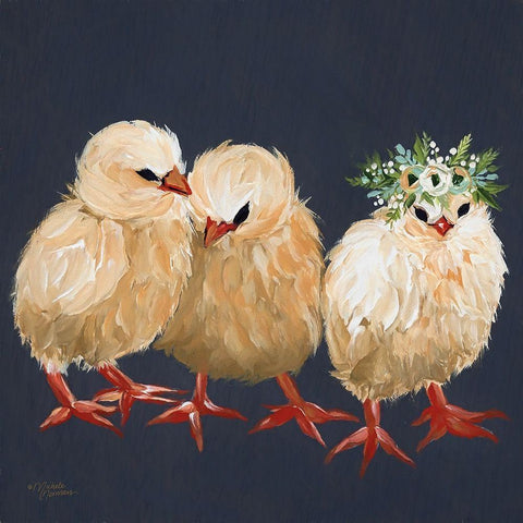 Chick Trio Black Modern Wood Framed Art Print with Double Matting by Norman, Michele