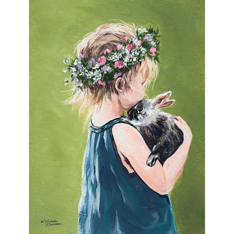 Girl with Bunny White Modern Wood Framed Art Print by Norman, Michele