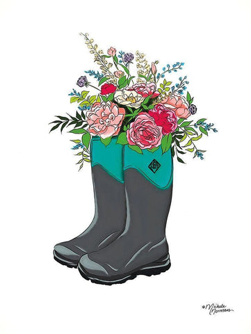 Floral Boots Black Ornate Wood Framed Art Print with Double Matting by Norman, Michele