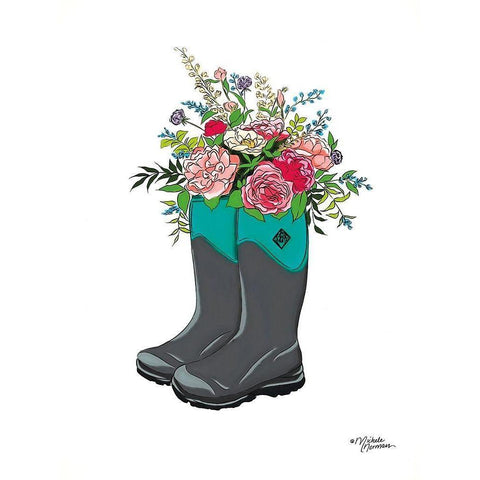 Floral Boots Black Modern Wood Framed Art Print with Double Matting by Norman, Michele