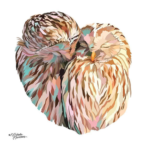 Owls White Modern Wood Framed Art Print with Double Matting by Norman, Michele