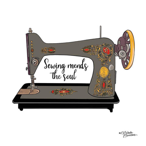 Sewing Mends the Soul Black Modern Wood Framed Art Print with Double Matting by Norman, Michele