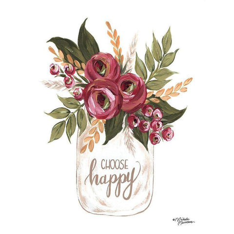 Choose Happy Flowers White Modern Wood Framed Art Print by Norman, Michele