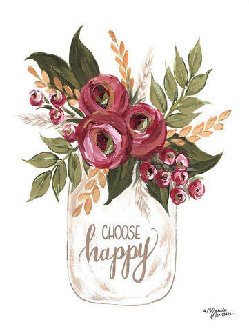 Choose Happy Flowers Black Ornate Wood Framed Art Print with Double Matting by Norman, Michele