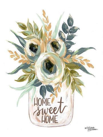 Home Sweet Home Flowers White Modern Wood Framed Art Print with Double Matting by Norman, Michele