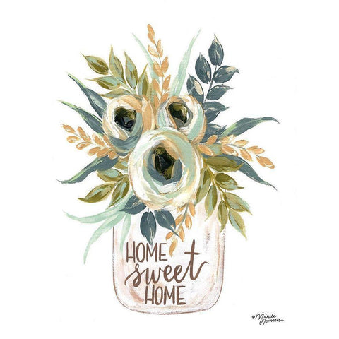 Home Sweet Home Flowers Gold Ornate Wood Framed Art Print with Double Matting by Norman, Michele